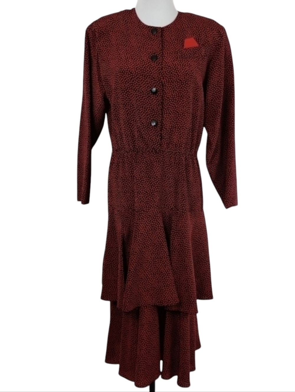 Vintage 80s/90s FTLTD Womens Red Polka Dot Layered Blouson Midi Dress Maximalist